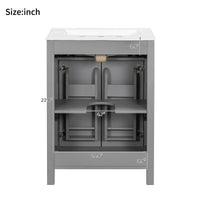 VanityFus 48-in Gray Bathroom Vanity with Double Sink Combo Undermount White Ceramic Top 4 Soft-Close Doors 2 drawer