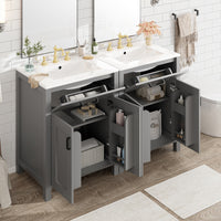 VanityFus 48-in Gray Bathroom Vanity with Double Sink Combo Undermount White Ceramic Top 4 Soft-Close Doors 2 drawer