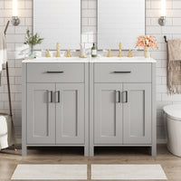 VanityFus 48-in Gray Bathroom Vanity with Double Sink Combo Undermount White Ceramic Top 4 Soft-Close Doors 2 drawer