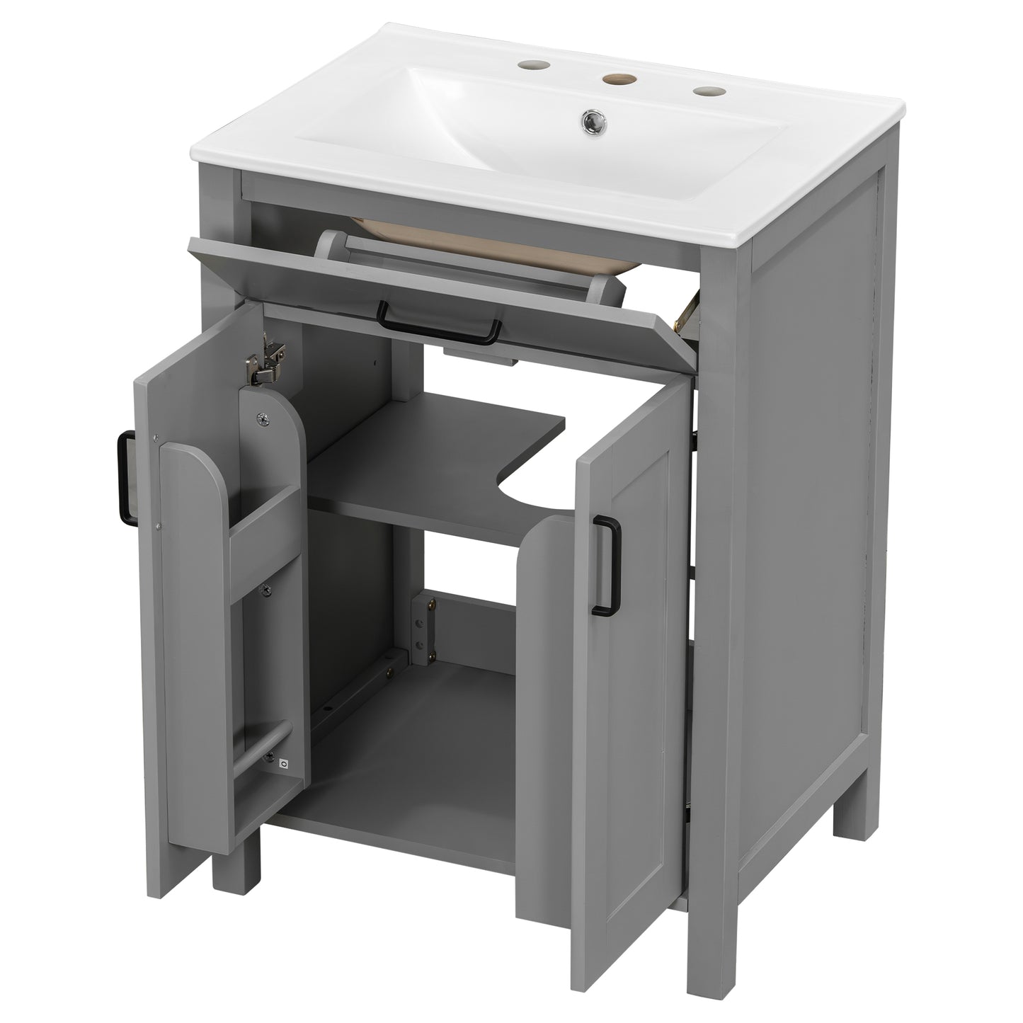 VanityFus 48-in Gray Bathroom Vanity with Double Sink Combo Undermount White Ceramic Top 4 Soft-Close Doors 2 drawer