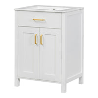 VanityFus 48-in Bathroom Vanity with Double Sink Combo White Ceramic Top 4 Soft-Close Doors 2 drawer