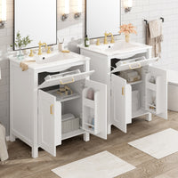 VanityFus 48-in Bathroom Vanity with Double Sink Combo White Ceramic Top 4 Soft-Close Doors 2 drawer