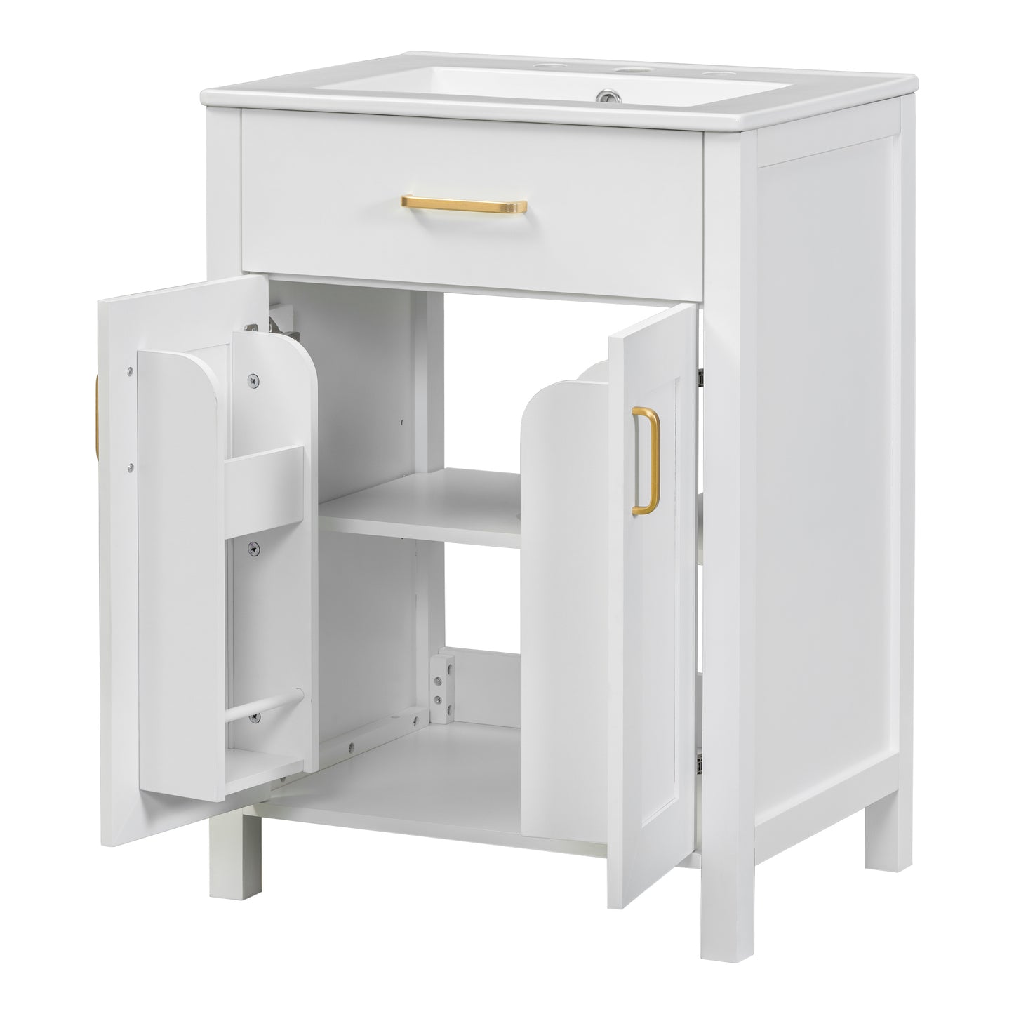 VanityFus 48-in Bathroom Vanity with Double Sink Combo White Ceramic Top 4 Soft-Close Doors 2 drawer