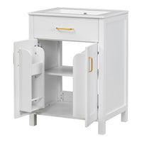 VanityFus 48-in Bathroom Vanity with Double Sink Combo White Ceramic Top 4 Soft-Close Doors 2 drawer
