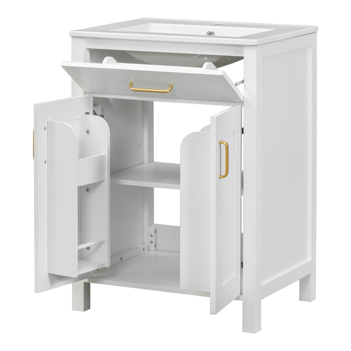 VanityFus 48-in Bathroom Vanity with Double Sink Combo White Ceramic Top 4 Soft-Close Doors 2 drawer