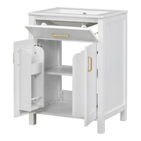VanityFus 48-in Bathroom Vanity with Double Sink Combo White Ceramic Top 4 Soft-Close Doors 2 drawer