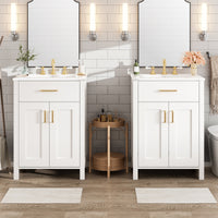 VanityFus 48-in Bathroom Vanity with Double Sink Combo White Ceramic Top 4 Soft-Close Doors 2 drawer