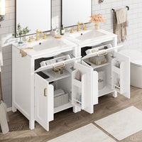 VanityFus 48-in Bathroom Vanity with Double Sink Combo White Ceramic Top 4 Soft-Close Doors 2 drawer