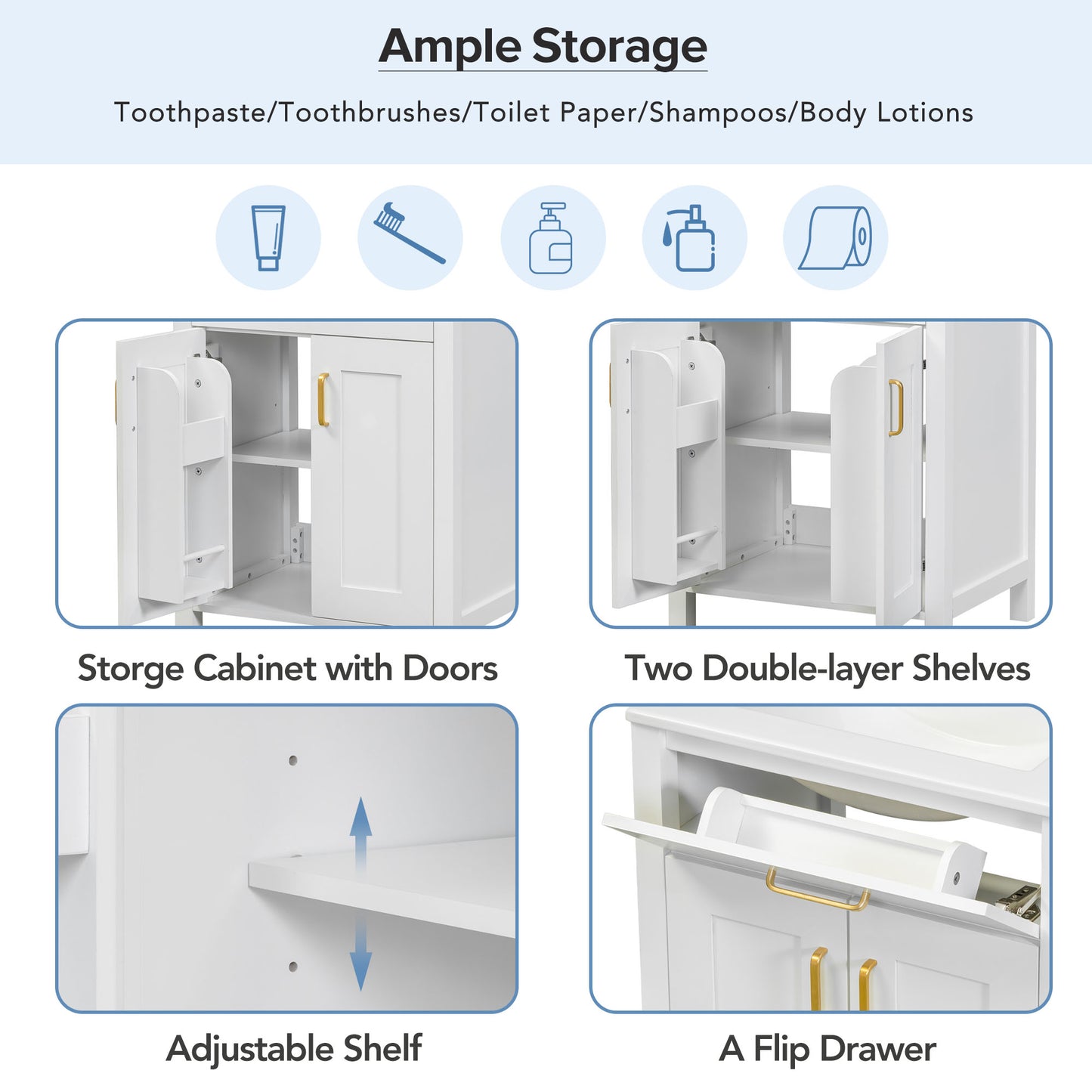 VanityFus 48-in Bathroom Vanity with Double Sink Combo White Ceramic Top 4 Soft-Close Doors 2 drawer