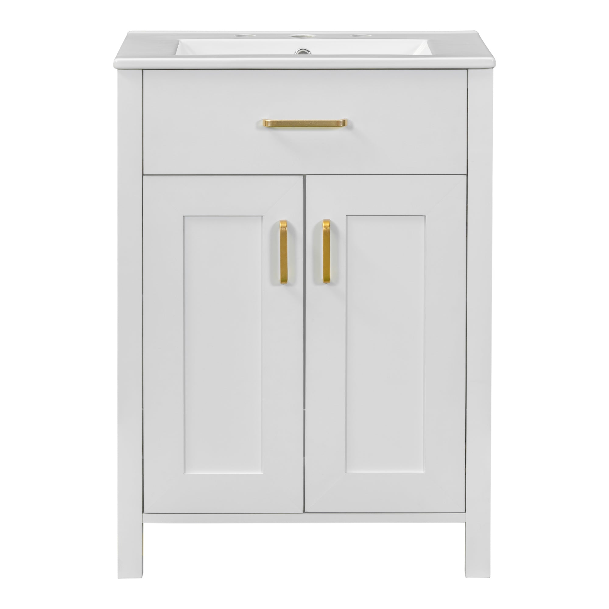 VanityFus 48-in Bathroom Vanity with Double Sink Combo White Ceramic Top 4 Soft-Close Doors 2 drawer