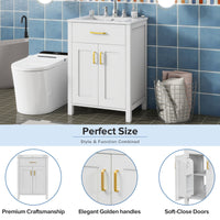 VanityFus 48-in Bathroom Vanity with Double Sink Combo White Ceramic Top 4 Soft-Close Doors 2 drawer
