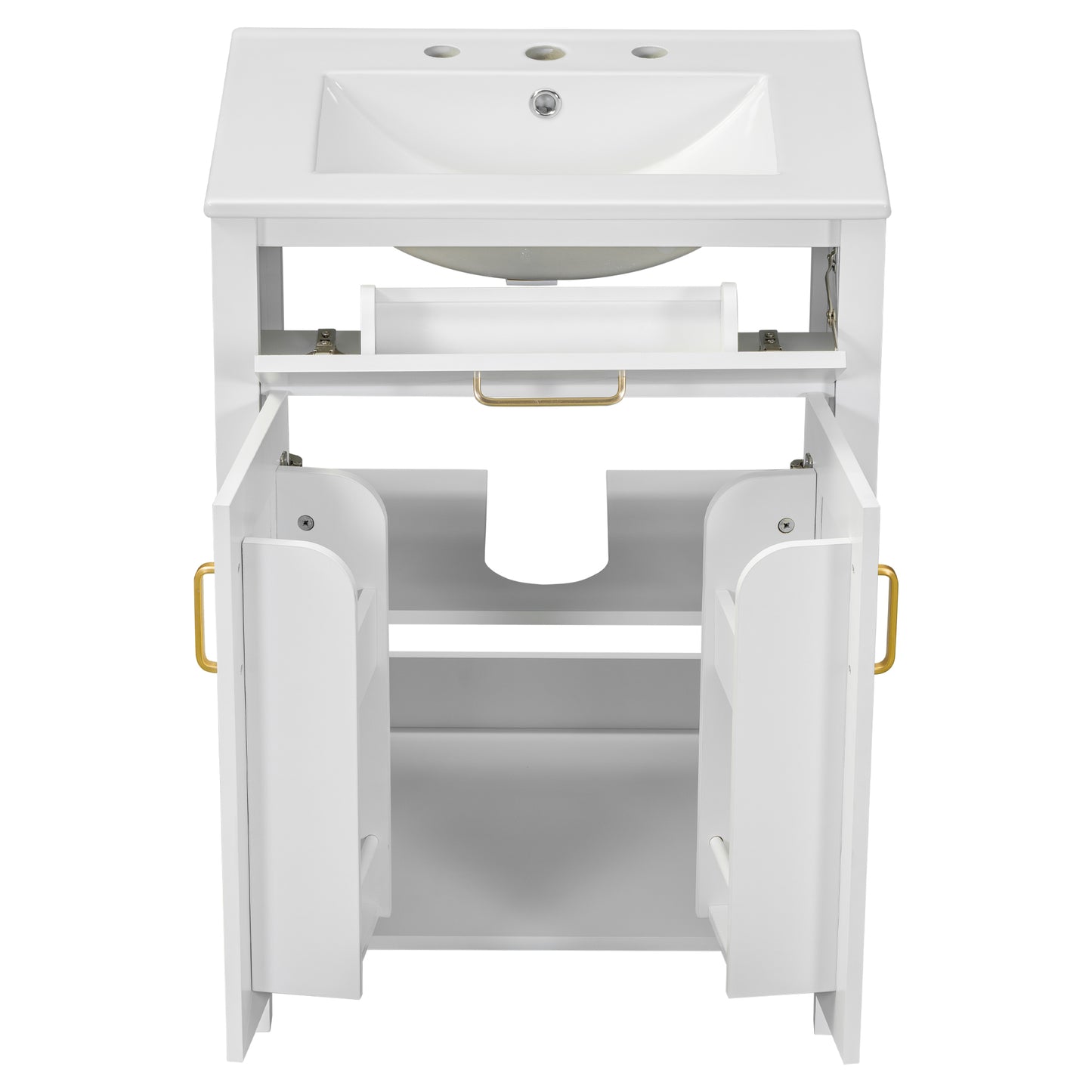 VanityFus 48-in Bathroom Vanity with Double Sink Combo White Ceramic Top 4 Soft-Close Doors 2 drawer