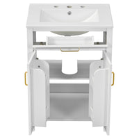 VanityFus 48-in Bathroom Vanity with Double Sink Combo White Ceramic Top 4 Soft-Close Doors 2 drawer