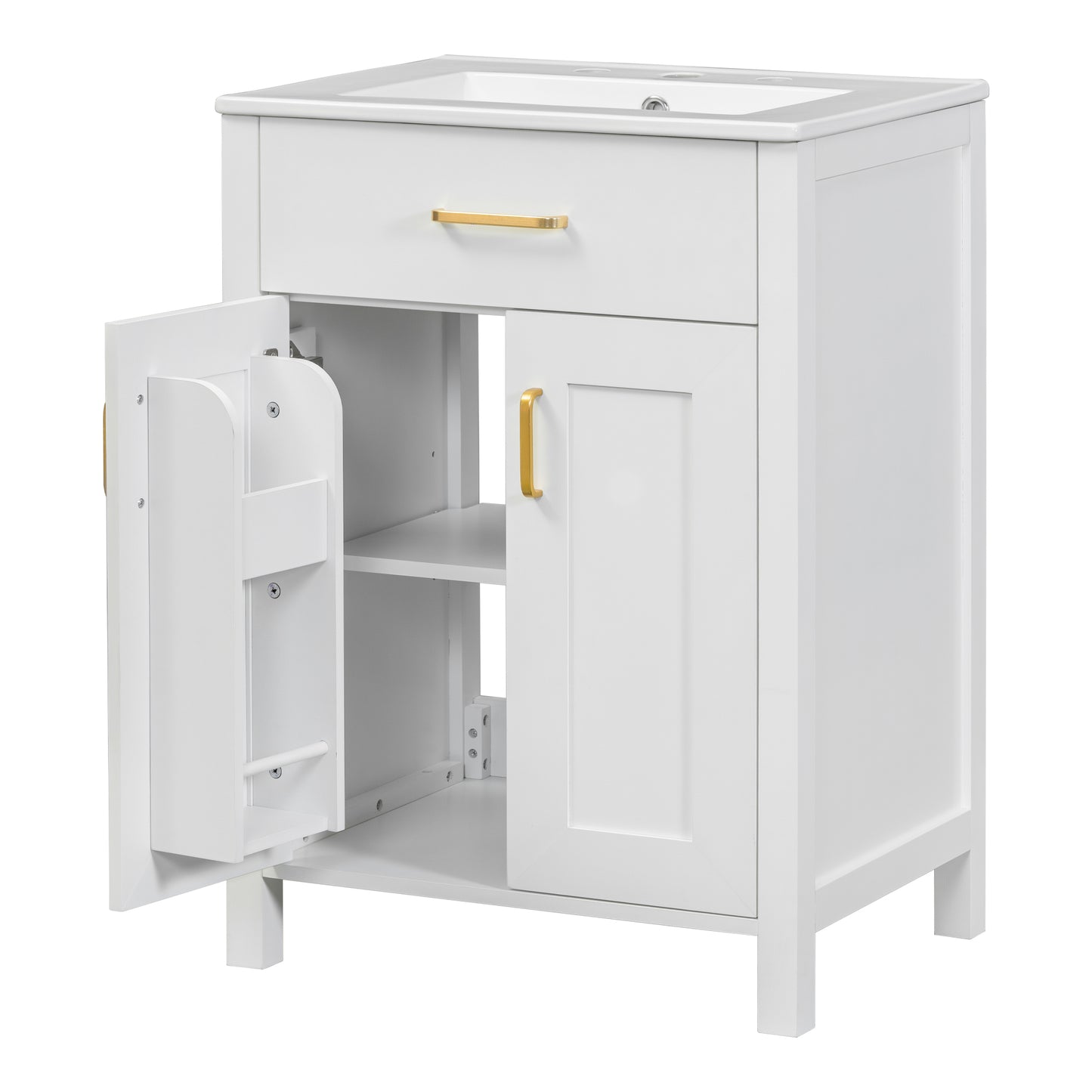 VanityFus 48-in Bathroom Vanity with Double Sink Combo White Ceramic Top 4 Soft-Close Doors 2 drawer