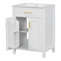 VanityFus 48-in Bathroom Vanity with Double Sink Combo White Ceramic Top 4 Soft-Close Doors 2 drawer