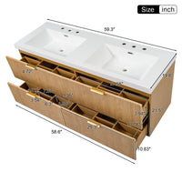 VanityFus 59.3-in Wood Bathroom Vanity Dougle Sink Combo White Ceramic Top 4 Drawers