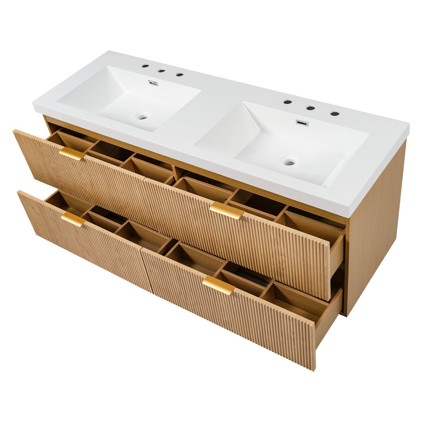 VanityFus 59.3-in Wood Bathroom Vanity Dougle Sink Combo White Ceramic Top 4 Drawers