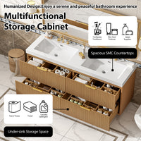 VanityFus 59.3-in Wood Bathroom Vanity Dougle Sink Combo White Ceramic Top 4 Drawers
