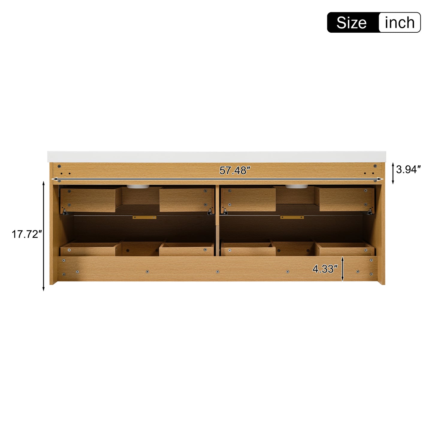 VanityFus 59.3-in Wood Bathroom Vanity Dougle Sink Combo White Ceramic Top 4 Drawers