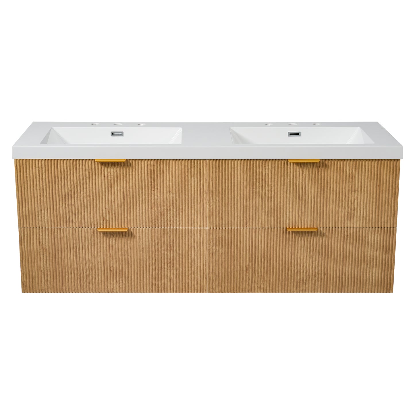 VanityFus 59.3-in Wood Bathroom Vanity Dougle Sink Combo White Ceramic Top 4 Drawers
