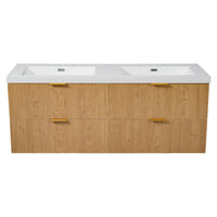 VanityFus 59.3-in Wood Bathroom Vanity Dougle Sink Combo White Ceramic Top 4 Drawers