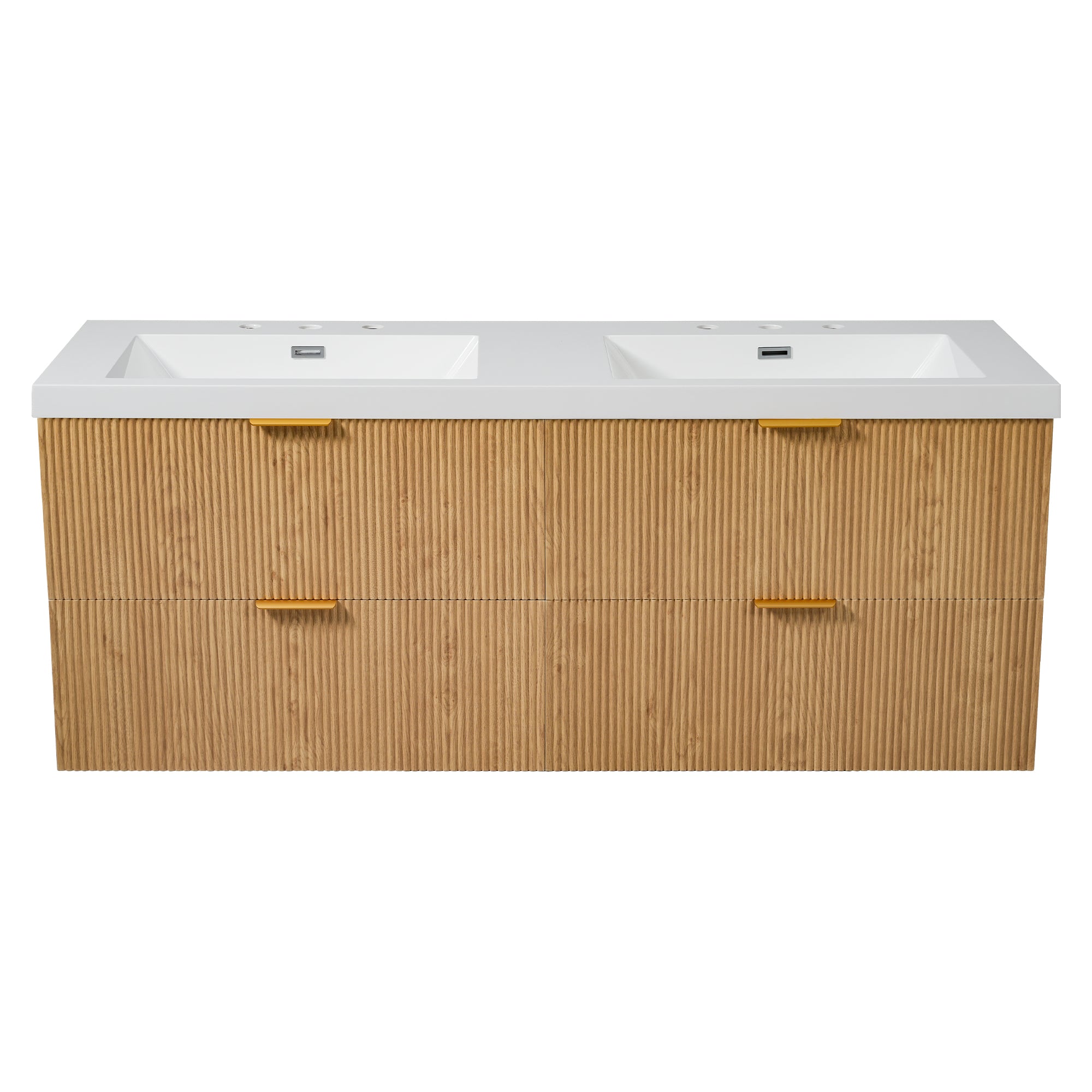 VanityFus 59.3-in Wood Bathroom Vanity Dougle Sink Combo White Ceramic Top 4 Drawers