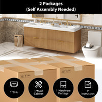 VanityFus 59.3-in Wood Bathroom Vanity Dougle Sink Combo White Ceramic Top 4 Drawers
