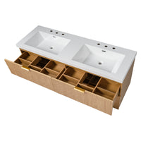 VanityFus 59.3-in Wood Bathroom Vanity Dougle Sink Combo White Ceramic Top 4 Drawers