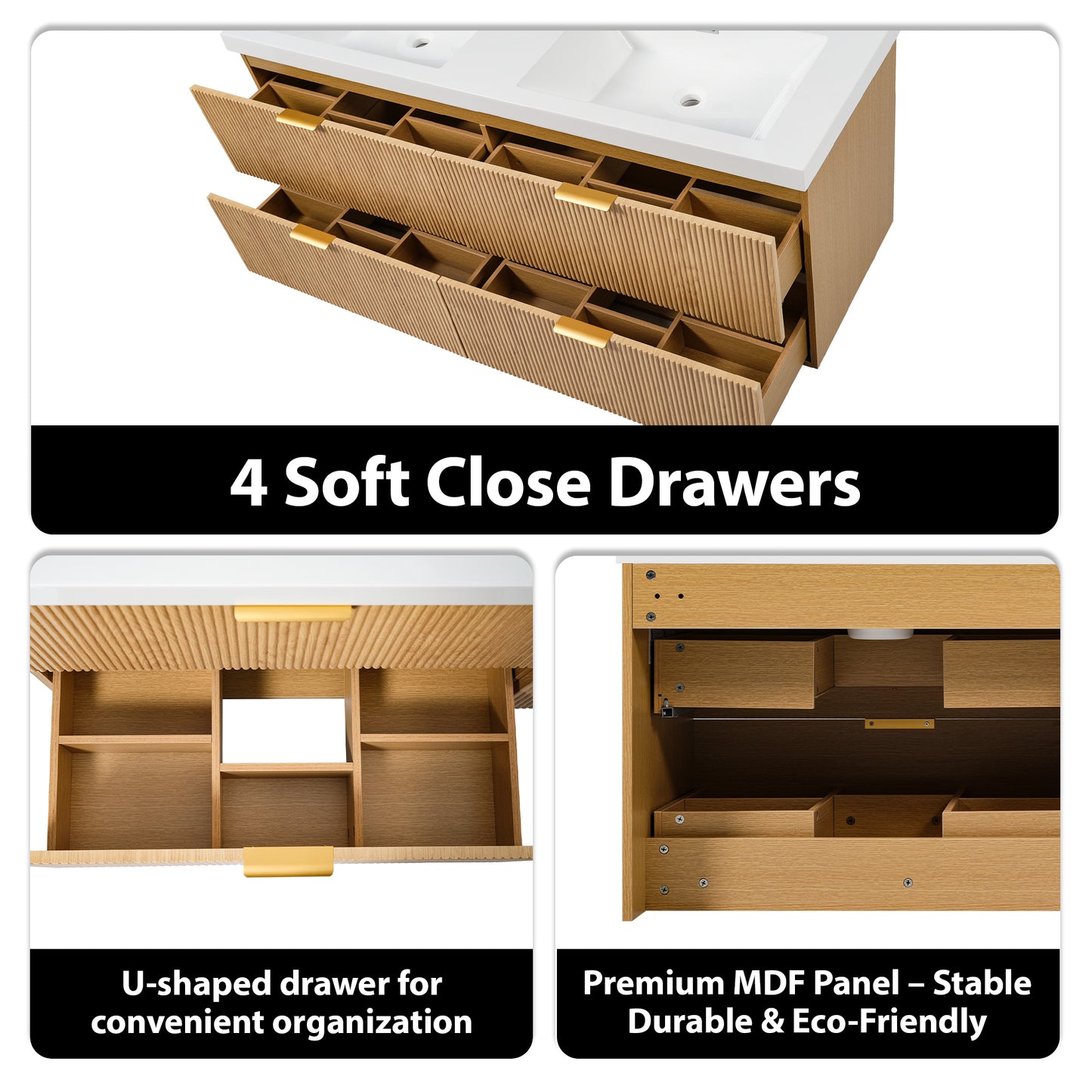 VanityFus 59.3-in Wood Bathroom Vanity Dougle Sink Combo White Ceramic Top 4 Drawers