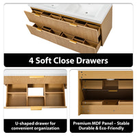 VanityFus 59.3-in Wood Bathroom Vanity Dougle Sink Combo White Ceramic Top 4 Drawers