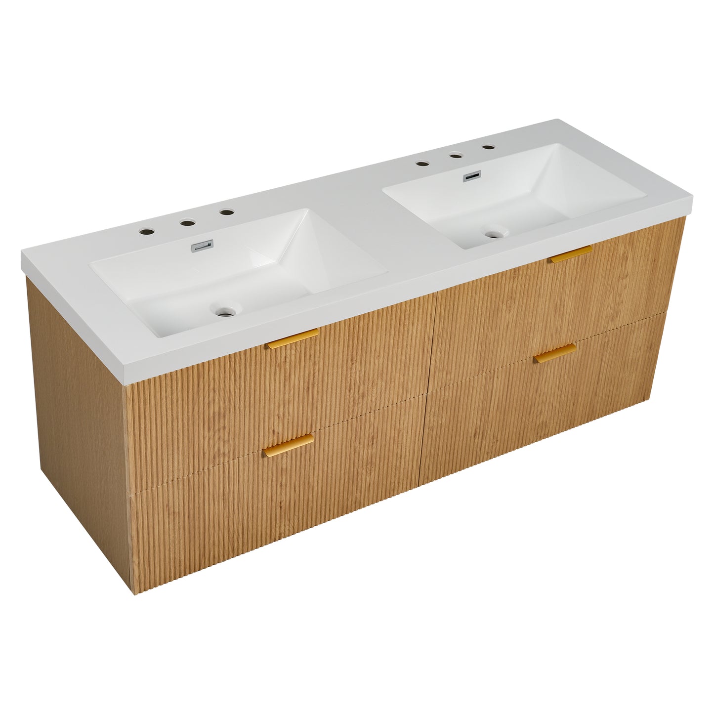 VanityFus 59.3-in Wood Bathroom Vanity Dougle Sink Combo White Ceramic Top 4 Drawers