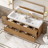 VanityFus 59.3-in Wood Bathroom Vanity Dougle Sink Combo White Ceramic Top 4 Drawers