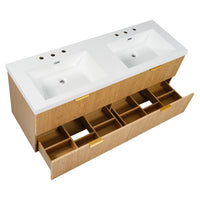 VanityFus 59.3-in Wood Bathroom Vanity Dougle Sink Combo White Ceramic Top 4 Drawers