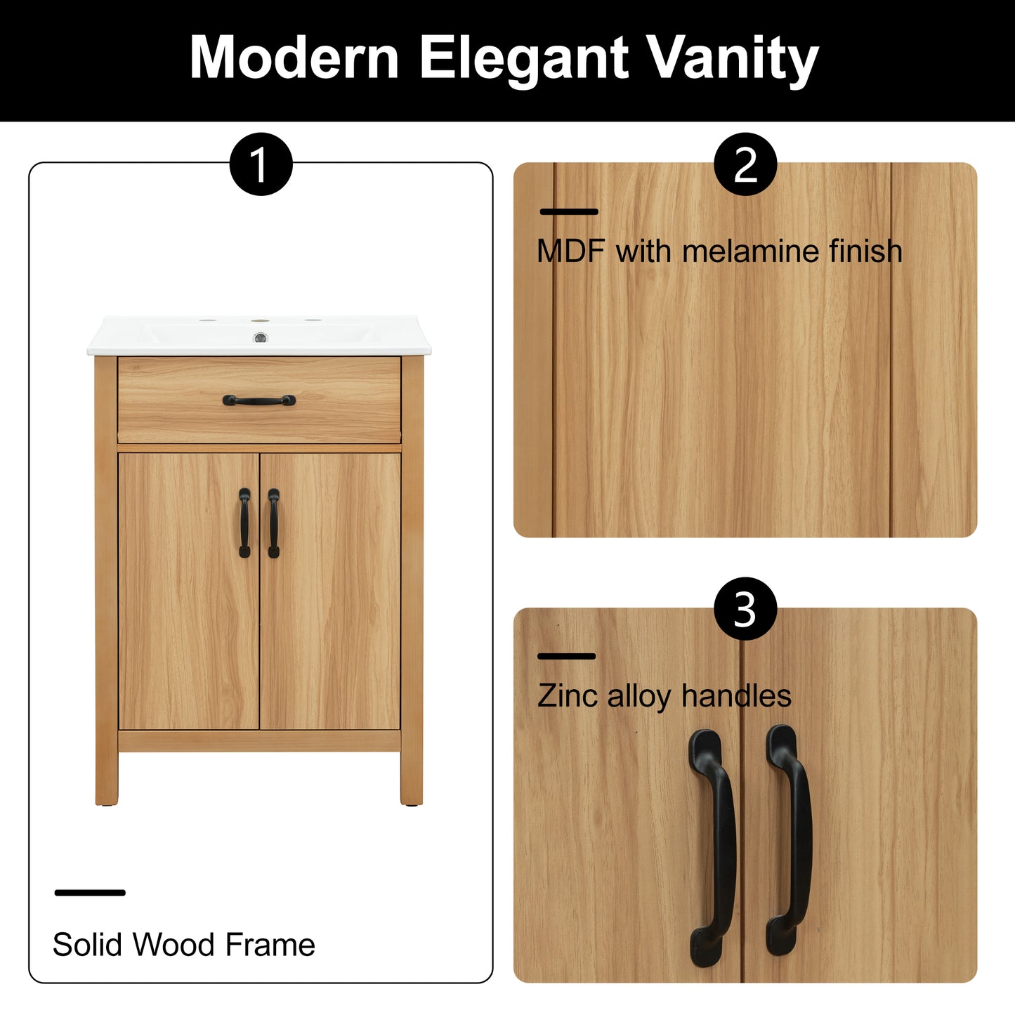 VanityFus 48-in Bathroom Vanity Double Sink Combo Wood Ceramic Top 4 Soft-Close Doors 2 Drawers