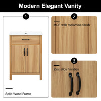 VanityFus 48-in Bathroom Vanity Double Sink Combo Wood Ceramic Top 4 Soft-Close Doors 2 Drawers