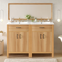 VanityFus 48-in Bathroom Vanity Double Sink Combo Wood Ceramic Top 4 Soft-Close Doors 2 Drawers