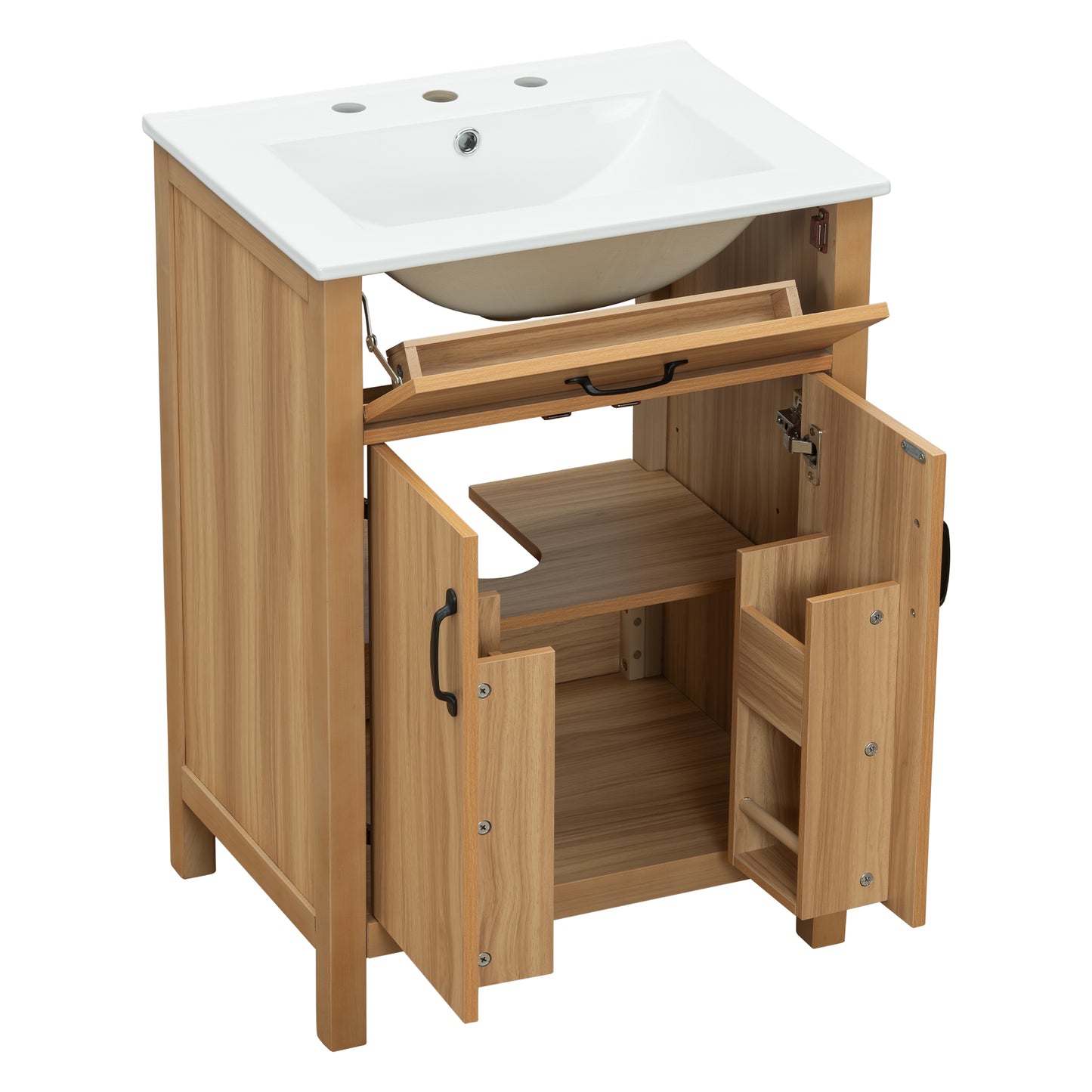 VanityFus 48-in Bathroom Vanity Double Sink Combo Wood Ceramic Top 4 Soft-Close Doors 2 Drawers