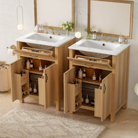 VanityFus 48-in Bathroom Vanity Double Sink Combo Wood Ceramic Top 4 Soft-Close Doors 2 Drawers