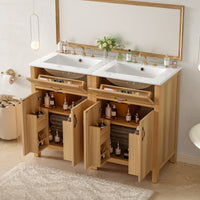 VanityFus 48-in Bathroom Vanity Double Sink Combo Wood Ceramic Top 4 Soft-Close Doors 2 Drawers