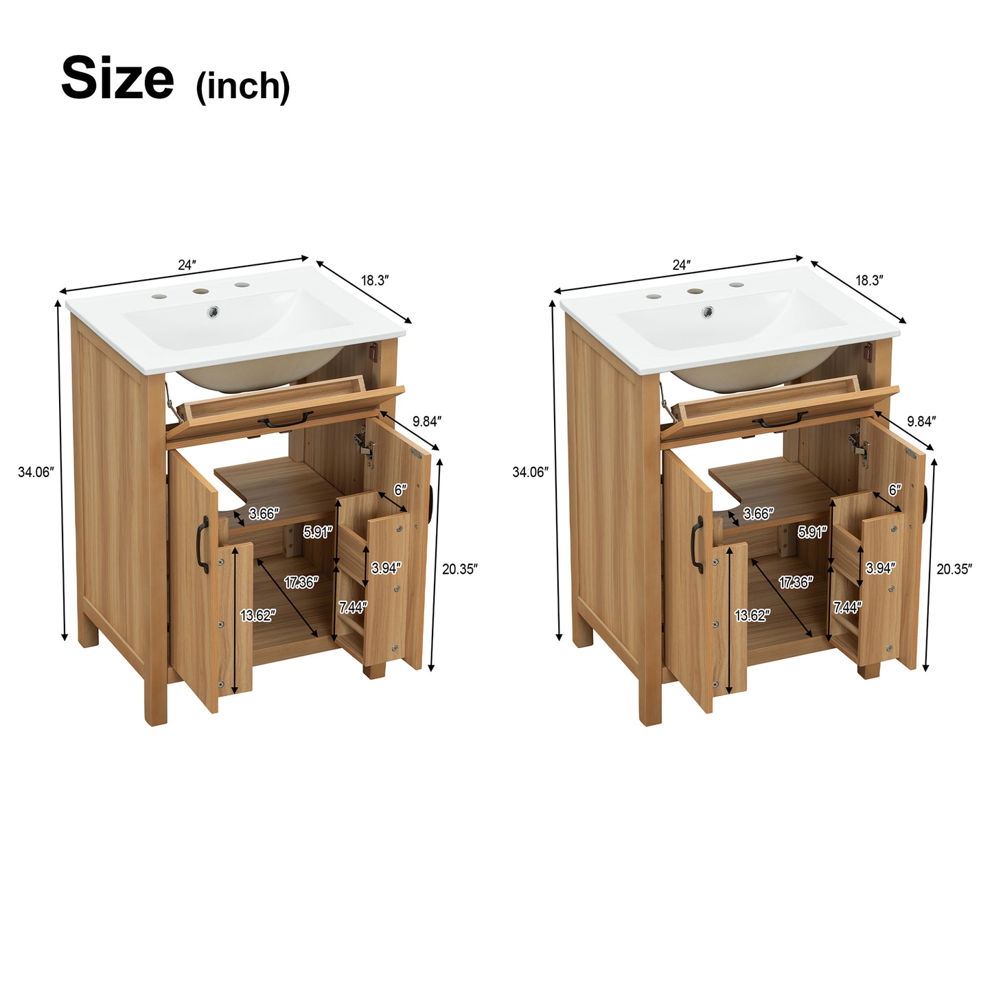 VanityFus 48-in Bathroom Vanity Double Sink Combo Wood Ceramic Top 4 Soft-Close Doors 2 Drawers