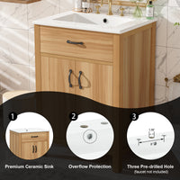 VanityFus 48-in Bathroom Vanity Double Sink Combo Wood Ceramic Top 4 Soft-Close Doors 2 Drawers
