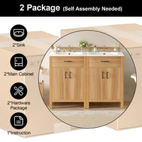 VanityFus 48-in Bathroom Vanity Double Sink Combo Wood Ceramic Top 4 Soft-Close Doors 2 Drawers