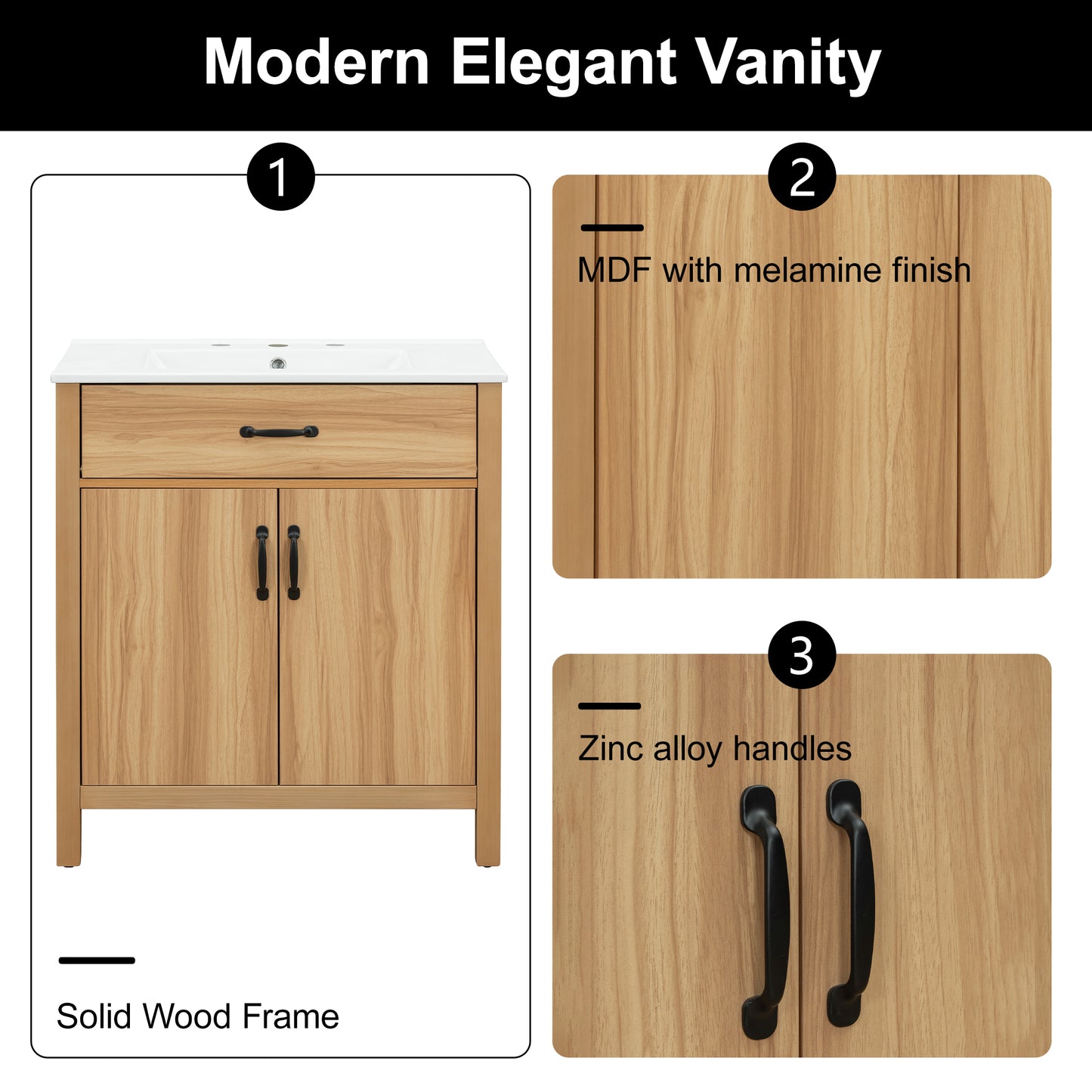 VanityFus 60-in Bathroom Vanity Double Sink Combo Wood Ceramic Top 4 Soft-Close Doors 2 Drawers