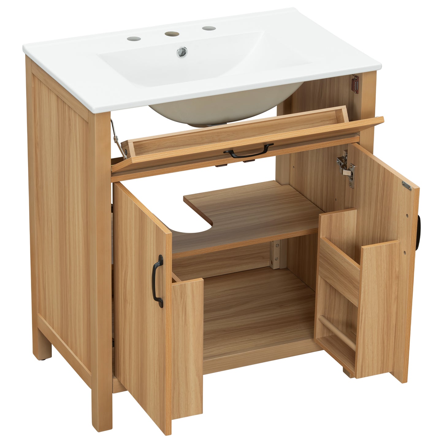 VanityFus 60-in Bathroom Vanity Double Sink Combo Wood Ceramic Top 4 Soft-Close Doors 2 Drawers