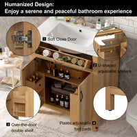 VanityFus 60-in Bathroom Vanity Double Sink Combo Wood Ceramic Top 4 Soft-Close Doors 2 Drawers
