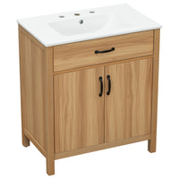 VanityFus 60-in Bathroom Vanity Double Sink Combo Wood Ceramic Top 4 Soft-Close Doors 2 Drawers