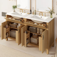 VanityFus 60-in Bathroom Vanity Double Sink Combo Wood Ceramic Top 4 Soft-Close Doors 2 Drawers
