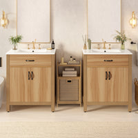 VanityFus 60-in Bathroom Vanity Double Sink Combo Wood Ceramic Top 4 Soft-Close Doors 2 Drawers