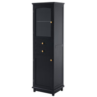 VanityFus Black 14.21-in x 17.76-in x 62.99-in Wood Freestanding Soft Close Linen Cabinet adjustable shelves 2 Soft close doors 2 drawers