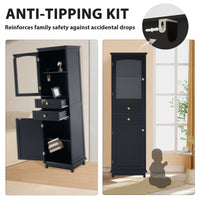 VanityFus Black 14.21-in x 17.76-in x 62.99-in Wood Freestanding Soft Close Linen Cabinet adjustable shelves 2 Soft close doors 2 drawers
